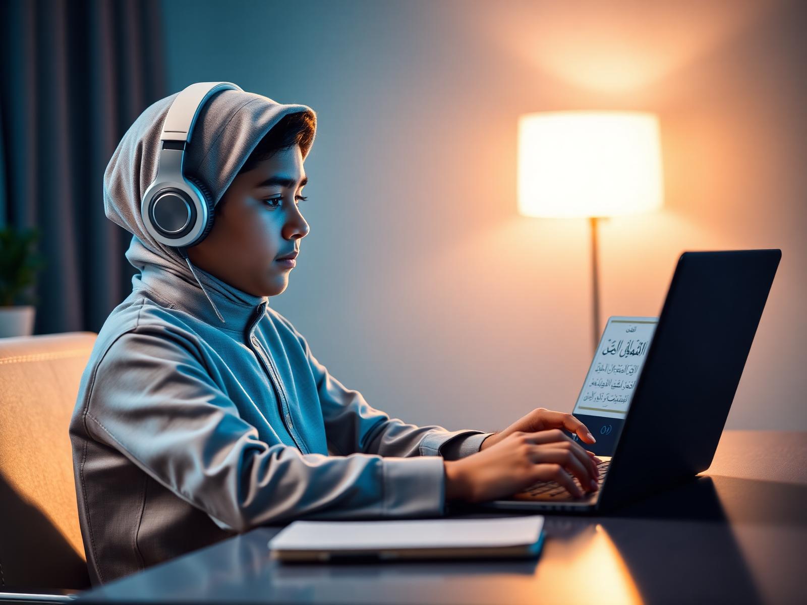 Student learning Quran online at home